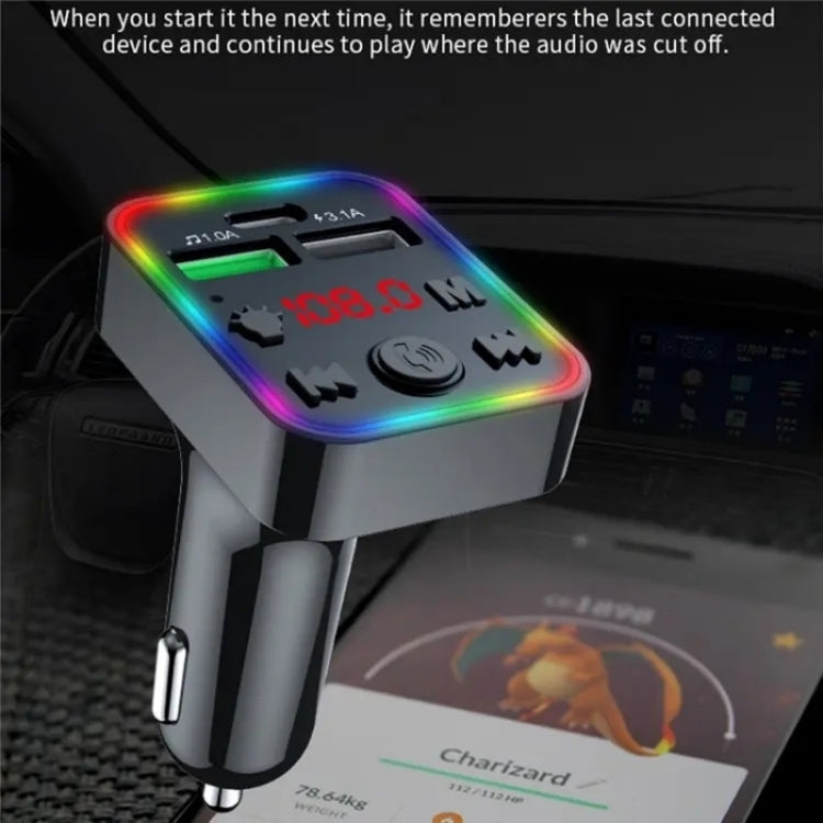 F22 Dual USB Car Charger Smart Bluetooth Calling Car Audio Device 7-Colors LED Car MP3 Player, F22