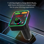 PDF3 7-Color Lights Hands-Free Bluetooth Calling MP3 Wireless Player PD/QC3.0 Fast Car Charger, PDF3