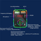 PDF3 7-Color Lights Hands-Free Bluetooth Calling MP3 Wireless Player PD/QC3.0 Fast Car Charger, PDF3