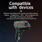 PDF4 PD 25W Fast Car Charger with Hands-Free Calls FM Transmitter 7-Color Led Lights MP3 Player, PDF4
