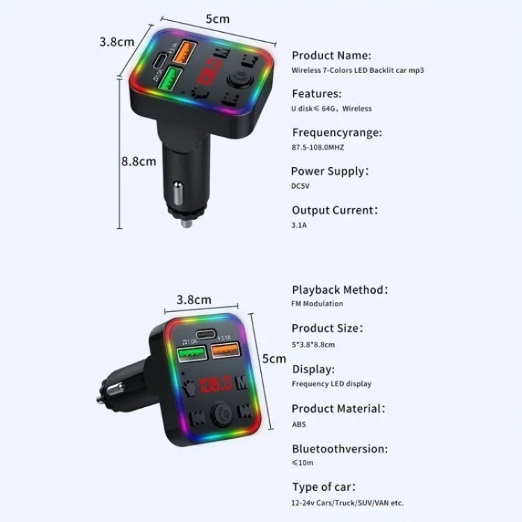 P22 Support MP3 Player USB Port Bluetooth FM Transmitter in-Car Adapter PD Car Charger, P22