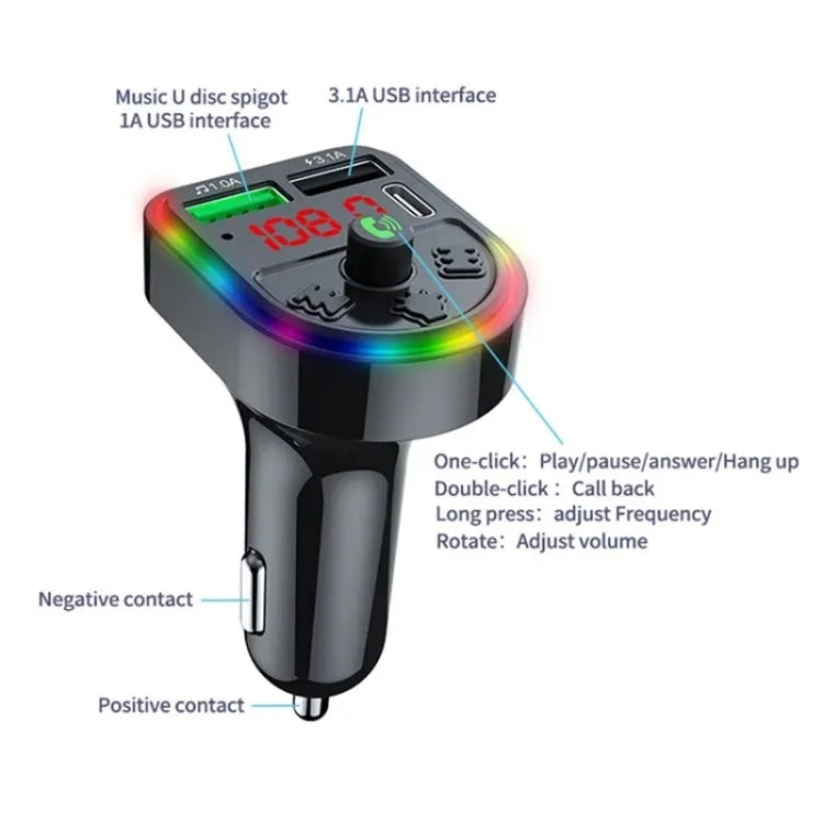 F21 PD + USB Car Charger Bluetooth Car Adapter Handsfree Call FM Transmitter MP3 Music Player, F21