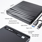 BT689 Portable DVD Burner External Optical Drive CD Player Win10 USB Optical Drive Recorder, BT689