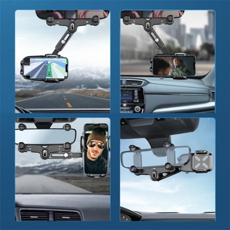 R010 Universal Vehicle Rearview Mirror Phone Holder Multifunctional Retractable Cell Phone Car Mount, R010 (Green), R010 (Black)