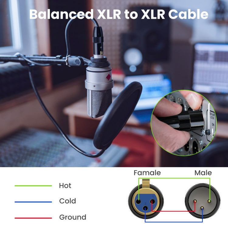 JUNSUNMAY XLR Male to Female Mic Cord 3 Pin Audio Cable Balanced Shielded Cable, 0.5m, 1m, 1.5m, 2m, 3m, 5m, 10m, 15m, 20m