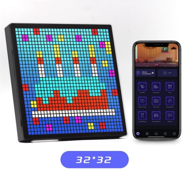 ID32 Advertising Desktop Dynamic Alarm Clock Pixel Screen Display IDM Art Cyberpunk Style Cartoon Screen, ID32