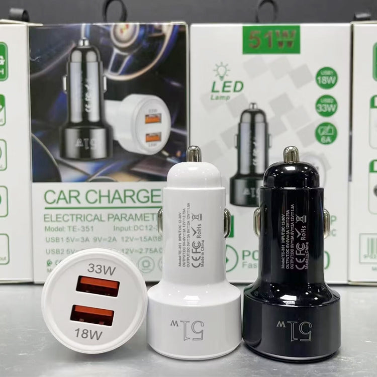 51W Dual Port QC3.0 USB 33W + 18W Fully Compatible Car Charger