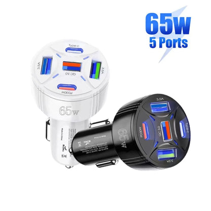 TE-P50 65W PD30W Type-C x 2 + USB x 3 Multi Port Car Charger, without Cable