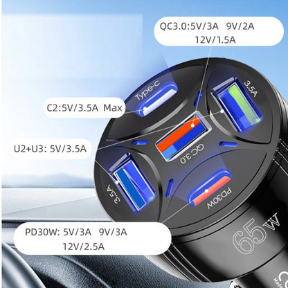 TE-P50 65W PD30W Type-C x 2 + USB x 3 Multi Port Car Charger, without Cable