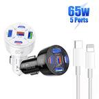 TE-P50 65W PD30W Type-C x 2 + USB x 3 Multi Port Car Charger with 1m Type-C to 8 Pin Data Cable, with 8 Pin Cable