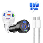 TE-P50 65W PD30W Type-C x 2 + USB x 3 Multi Port Car Charger with 1m Type-C to Type-C Data Cable, with Type-C Cable