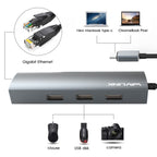 WAVLINK UH3031G/C Gigabit High Speed Hub Adapter Type-C to 3 x USB 3.0 + USB-C + RJ45 + DC Power Port, UH3031G/C