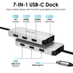 WAVLINK UMD304 Converter USB-C to Dual HD 4K 60Hz  HUB 7-in-1 Laptop Docking Station, UMD304