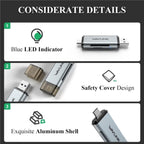 WAVLINK WL-CR3002 Multi-Function Mini Aluminum Alloy Shell Type-C+USB3.0 SD/TF Card Reader