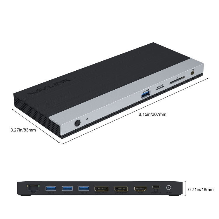 WAVLINK WL-UMD01 USB3.0 Splitter Docking Station Gigabit Ethernet / DP / HD Cable Converter, UMD01