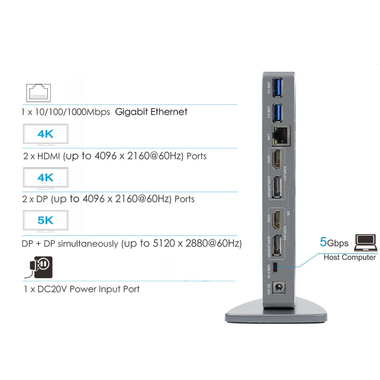 WAVLINK WL-UG69DK7 Laptops Type-C Universal Desktop Docking Station Aluminum Alloy HUB Adapter, UG69DK7