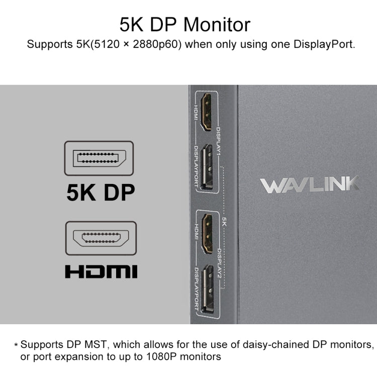 WAVLINK WL-UG69DK7 Laptops Type-C Universal Desktop Docking Station Aluminum Alloy HUB Adapter, UG69DK7