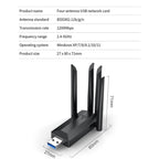 4-Antennas Dual-Band Driver-Free USB3.0 High-Speed Wireless Computer Network Adapter, A07