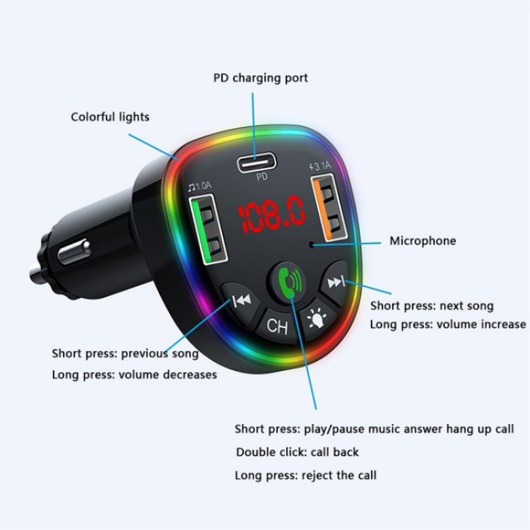 P25 Phone Dual USB Cigarette Lighter Charger Bluetooth Hands-Free Car Player, P25