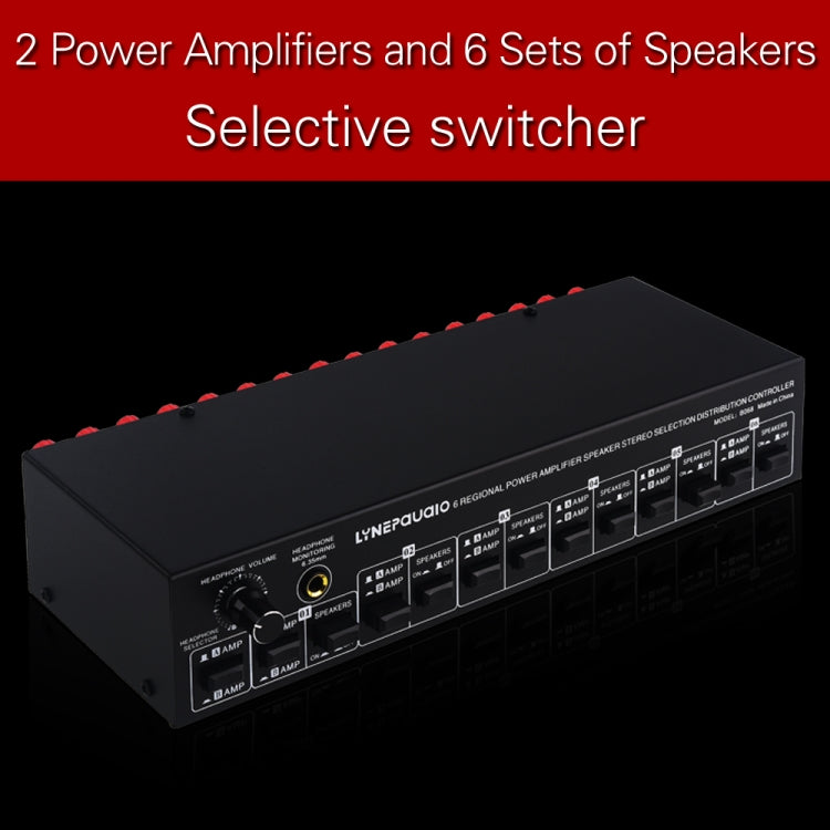 2 In 6 Out Power Amplifier Speaker Selector 6 Region Stereo Speaker Switcher, 2 In 6 Out