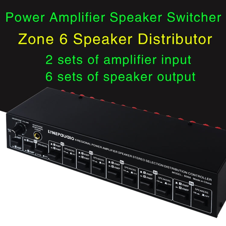 2 In 6 Out Power Amplifier Speaker Selector 6 Region Stereo Speaker Switcher, 2 In 6 Out