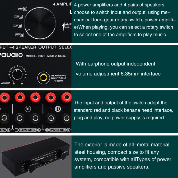 4 Input 4 Ooutput Power Amplifier Speaker Selector Switcher Speaker Comparator, 4 Input 4 Ooutput