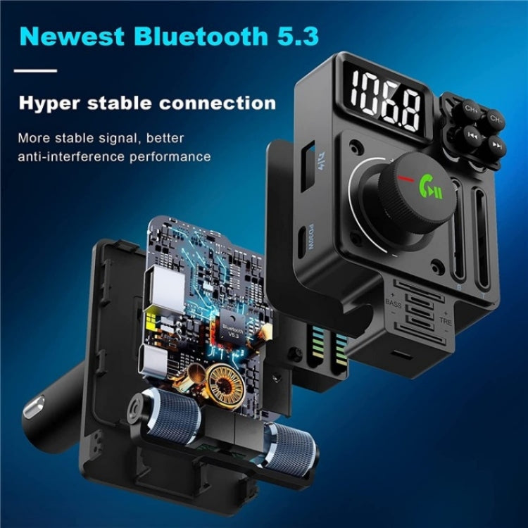 MT01 Car FM Transmitter MP3 Music Player Bluetooth Adapter Type-C + USB Car Charger, MT01
