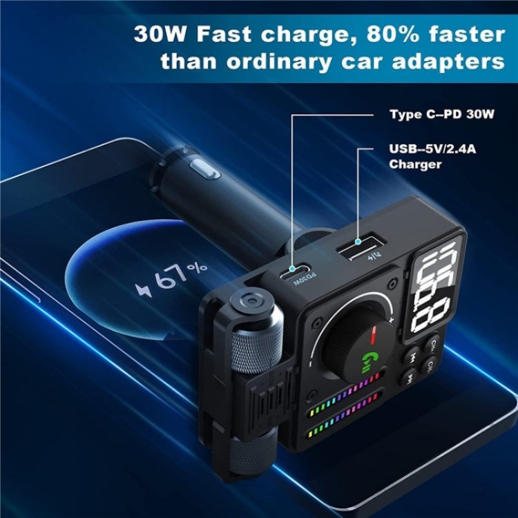 MT01 Car FM Transmitter MP3 Music Player Bluetooth Adapter Type-C + USB Car Charger, MT01