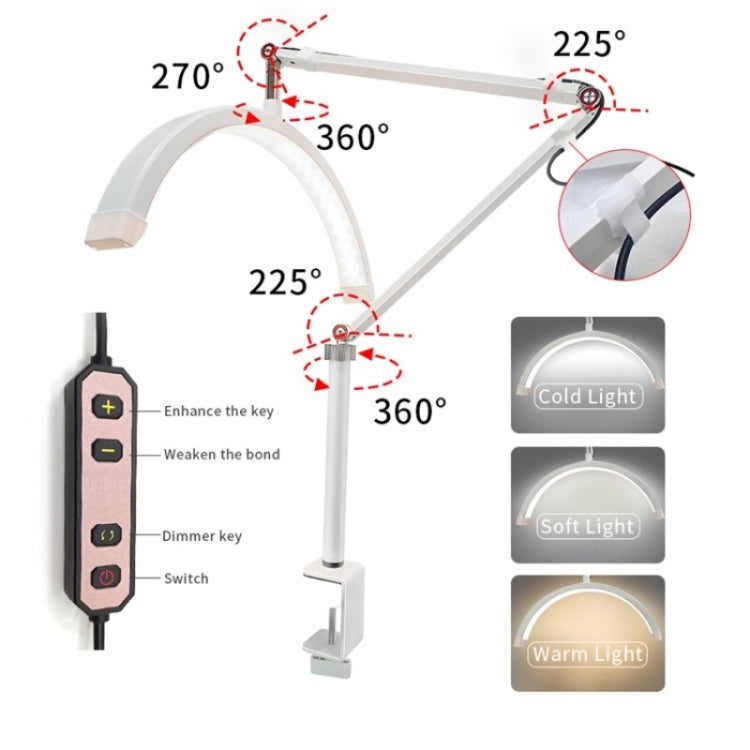 HD-M3X For Eyelash Extensions / Tattoo / Nail Art Lighting Lamp 16 inch Clip-on Half Moon Desk Lamp, US Plug, UK Plug, EU Plug, AU Plug