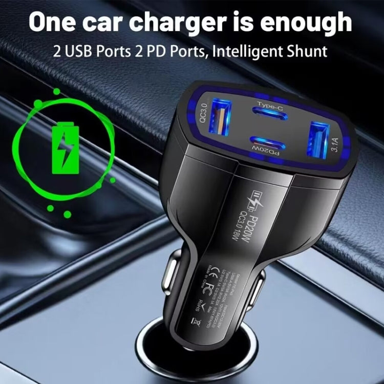 P49 53W PD20W Type-C + USB 4-port Car Charger with USB to Micro USB Data Cable, USB to Micro USB Data Cable