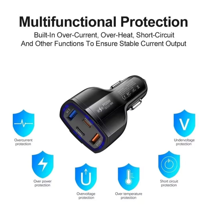 P49 53W PD20W Type-C + USB 4-port Car Charger with USB to Micro USB Data Cable, USB to Micro USB Data Cable