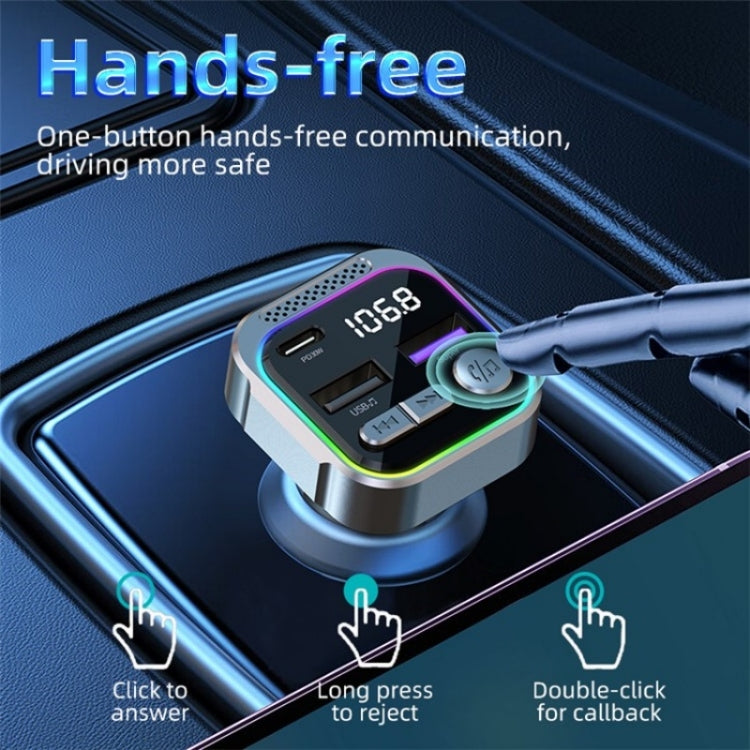 C54 PD 30W Dual USB Car Charger Alloy Car Bluetooth Adapter FM Transmitter MP3 Player, C54