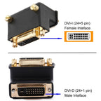 90 Degree Right Angled DVI 24+5 DVI-I Digital Dual Link Male To Female Extension Adapter for HDTV LCD Monitor