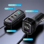 YQ6 PD 30W Fast Charging 2 x Type-C + 3 x USB Car Charger with 1.5m Extension Cable, YQ6