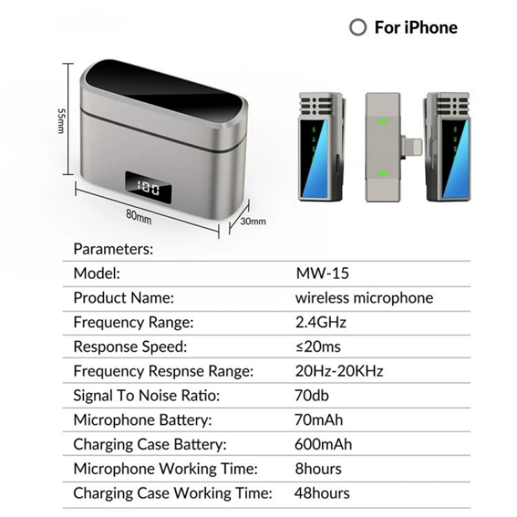 JMARY MW-15 For iPhone / iPad 2.4G Lavalier Wireless Microphone, MW-15 8 Pin Port