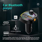 C6 Type-C+2 USB Fast Charger Audio MP3 Player Digital Display FM Car Bluetooth Transmitter, C6