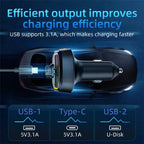 C6 Type-C+2 USB Fast Charger Audio MP3 Player Digital Display FM Car Bluetooth Transmitter, C6