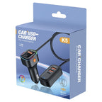 K5 3 USB Fast Charging Car Charger 66W Extension Cord Design 5 Ports Charging Adapter