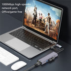 T513 USB-A / Type-C to USB3.0 x 3 + USB-C + Gigabit Laptop Adapter Docking Station, T513