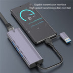 T513 USB-A / Type-C to USB3.0 x 3 + USB-C + Gigabit Laptop Adapter Docking Station, T513
