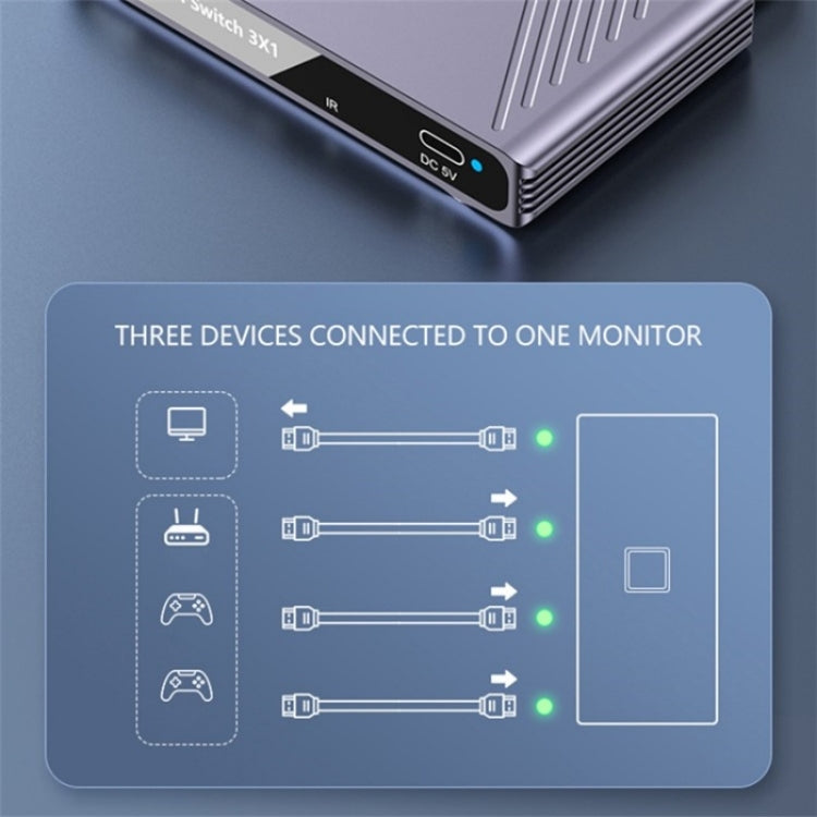 Q803 For TV / Monitor / Camera 8K HDMI 3-in-1-out Switch Converter with USB-C 5V Port, Q803
