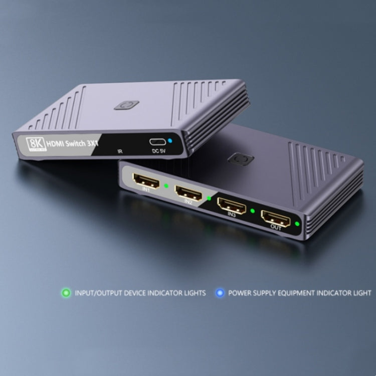 Q803 For TV / Monitor / Camera 8K HDMI 3-in-1-out Switch Converter with USB-C 5V Port, Q803