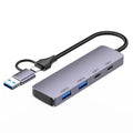 T-32C 2-in-1 Cable USB 3.0 + Type-C 4-port Hub Aluminum Alloy Docking Station, T-32C