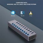 U310 10-in-1 USB 3.0 Extension HUB USB Power Charging Station with Individual Switch, U310