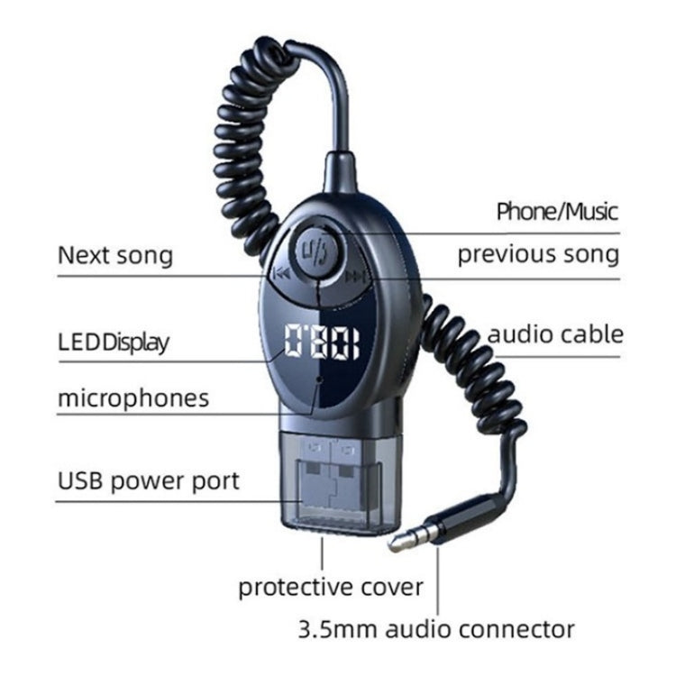 W8 With Telescopic Cable Car Audio Adapter Bluetooth Receiver FM Transmitter, W8