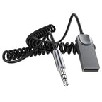 M02 3.5mm AUX Car Audio System Wireless Adapter Car Bluetooth Hands-Free Call Spring Cord, M02