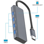 ADS-305C Aluminum Alloy Type-C to 4-Ports USB3.0 USB HUB Laptop Phone Adapter Splitter, ADS-305C