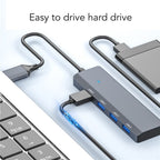 ADS-305A Aluminum Alloy USB to 4-Ports USB3.0 USB HUB Laptop Adapter Docking Station, ADS-305A