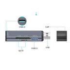 ADS-308A SD / TF Card Reader Aluminum Alloy USB 3.0 + USB 2.0 Splitter Hub