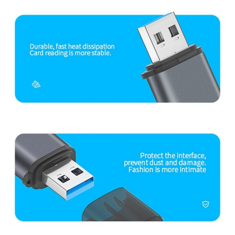 ADS-308A SD / TF Card Reader Aluminum Alloy USB 3.0 + USB 2.0 Splitter Hub